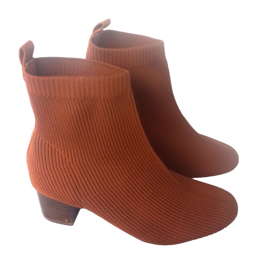 Joie Nelly Chestnut Ribbed Stretch Wooden Heel Booties Size 8